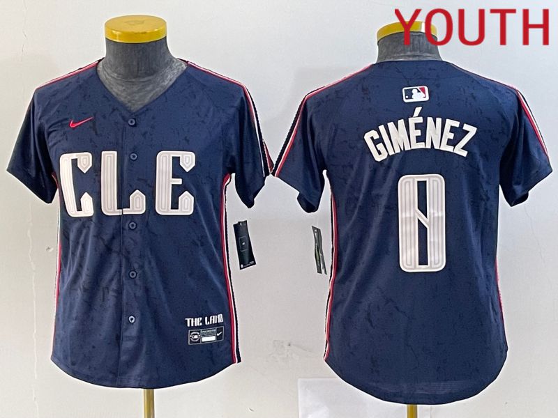 Youth Cleveland Indians #0 Gimenez Blue City Edition Nike 2024 MLB Jersey style 1->youth mlb jersey->Youth Jersey